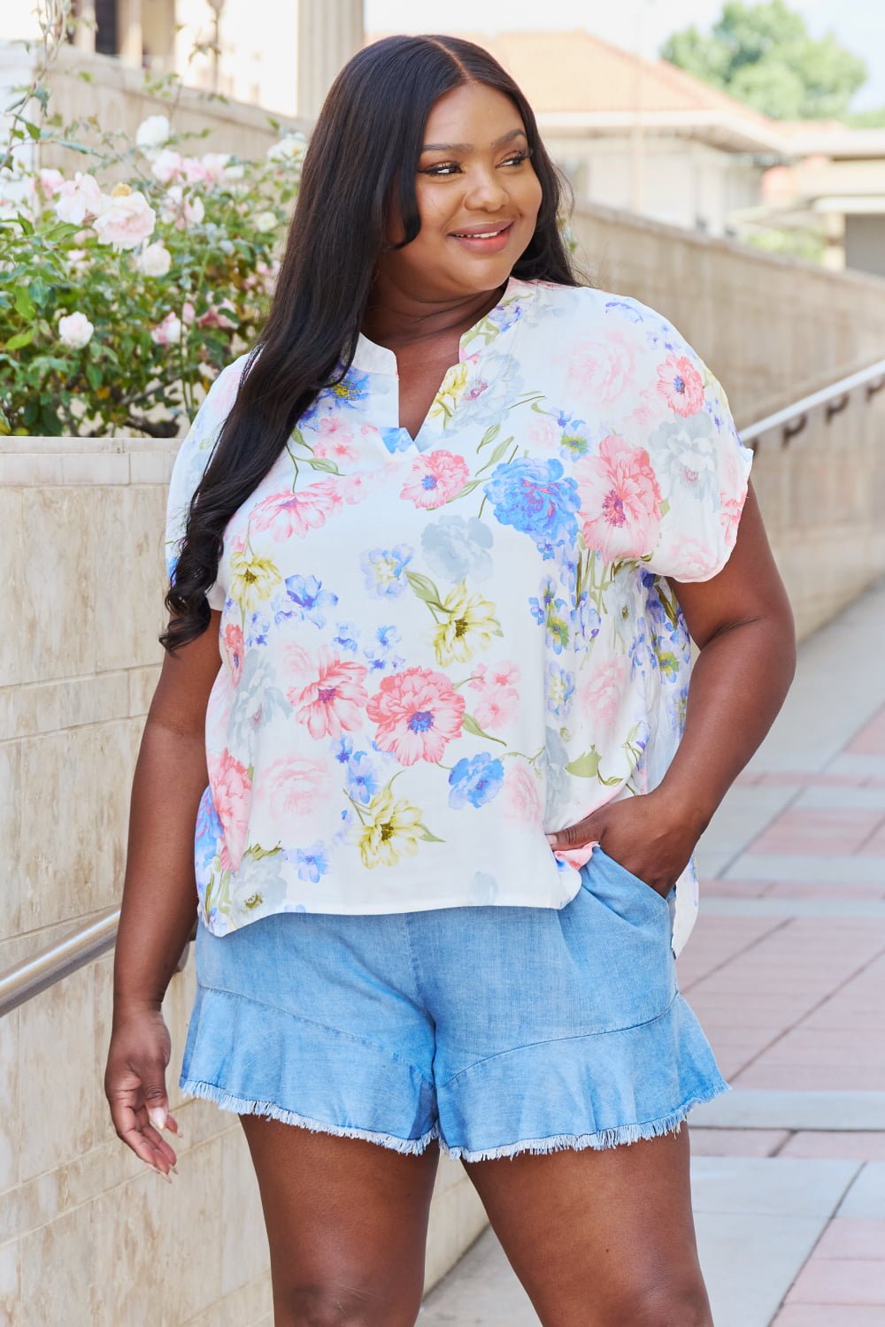 White Birch One And Only Full Size Short Sleeve Floral Print Top - blouse - Floral - Bella Bourget