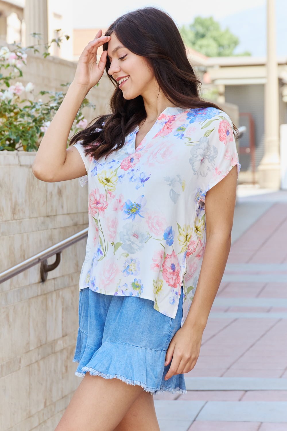 White Birch One And Only Full Size Short Sleeve Floral Print Top - blouse - Floral - Bella Bourget