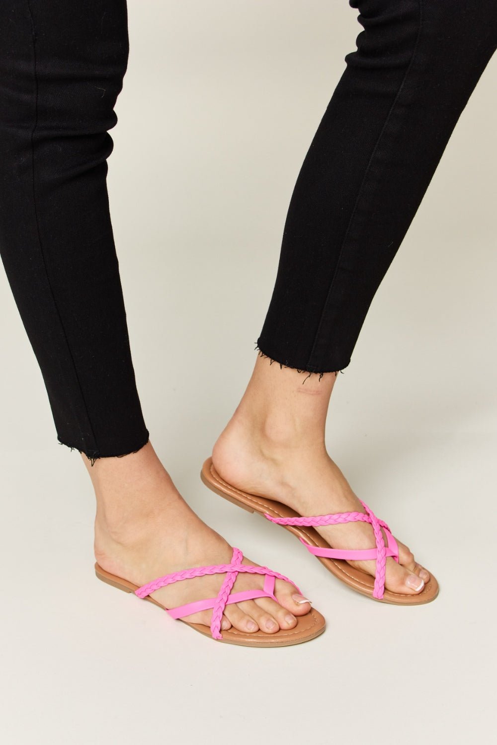 WILD DIVA Crisscross Faux Leather Open Toe Sandals - sandals - HOT PINK - Bella Bourget