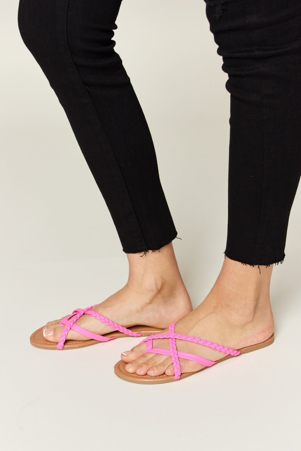 WILD DIVA Crisscross Faux Leather Open Toe Sandals - sandals - HOT PINK - Bella Bourget