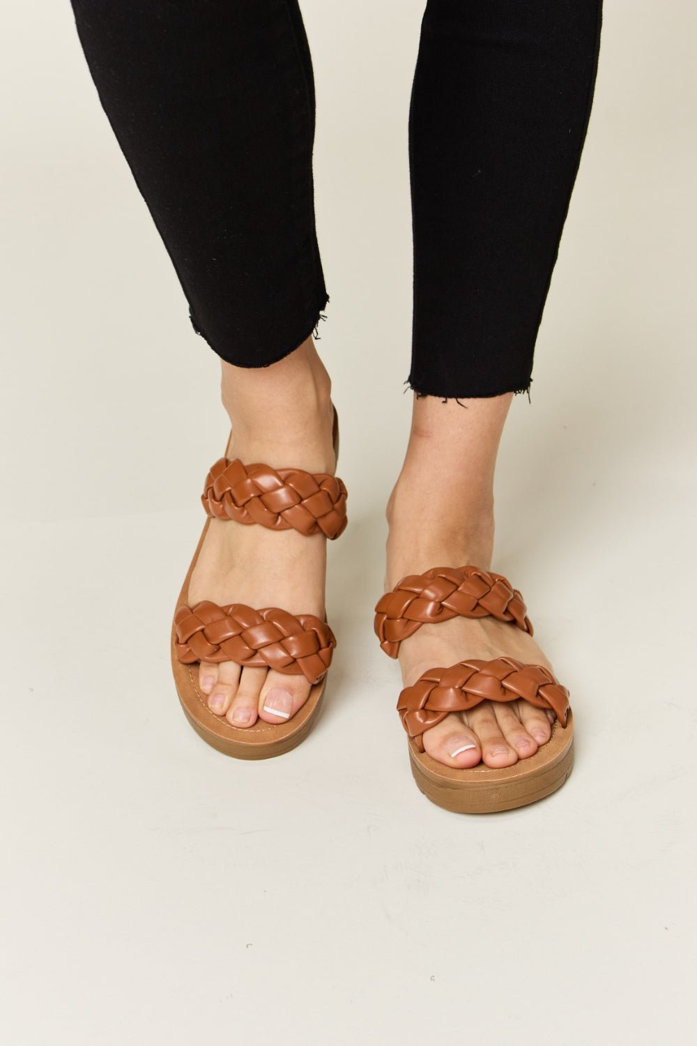 WILD DIVA Woven Dual Band Platform Sandals - sandals - Whisky - Bella Bourget