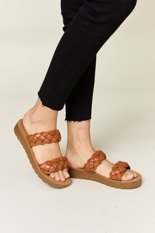 WILD DIVA Woven Dual Band Platform Sandals - sandals - Whisky - Bella Bourget