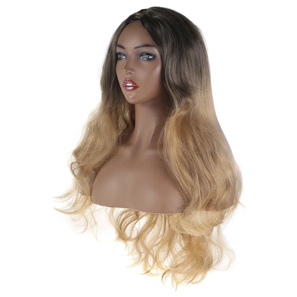 Women Long Fashion Ombre Blonde Curly Hair Wigs Wig Ladies Body Wavy Cosplay - Black Gradient Linen - Bella Bourget