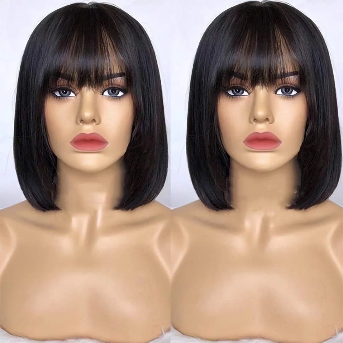 Women's Short Bob Human Hair Wig with Bangs - 100% Brazilian Virgin Hair, Glueless, Natural Color (12 Inch) - 12" - Bella Bourget