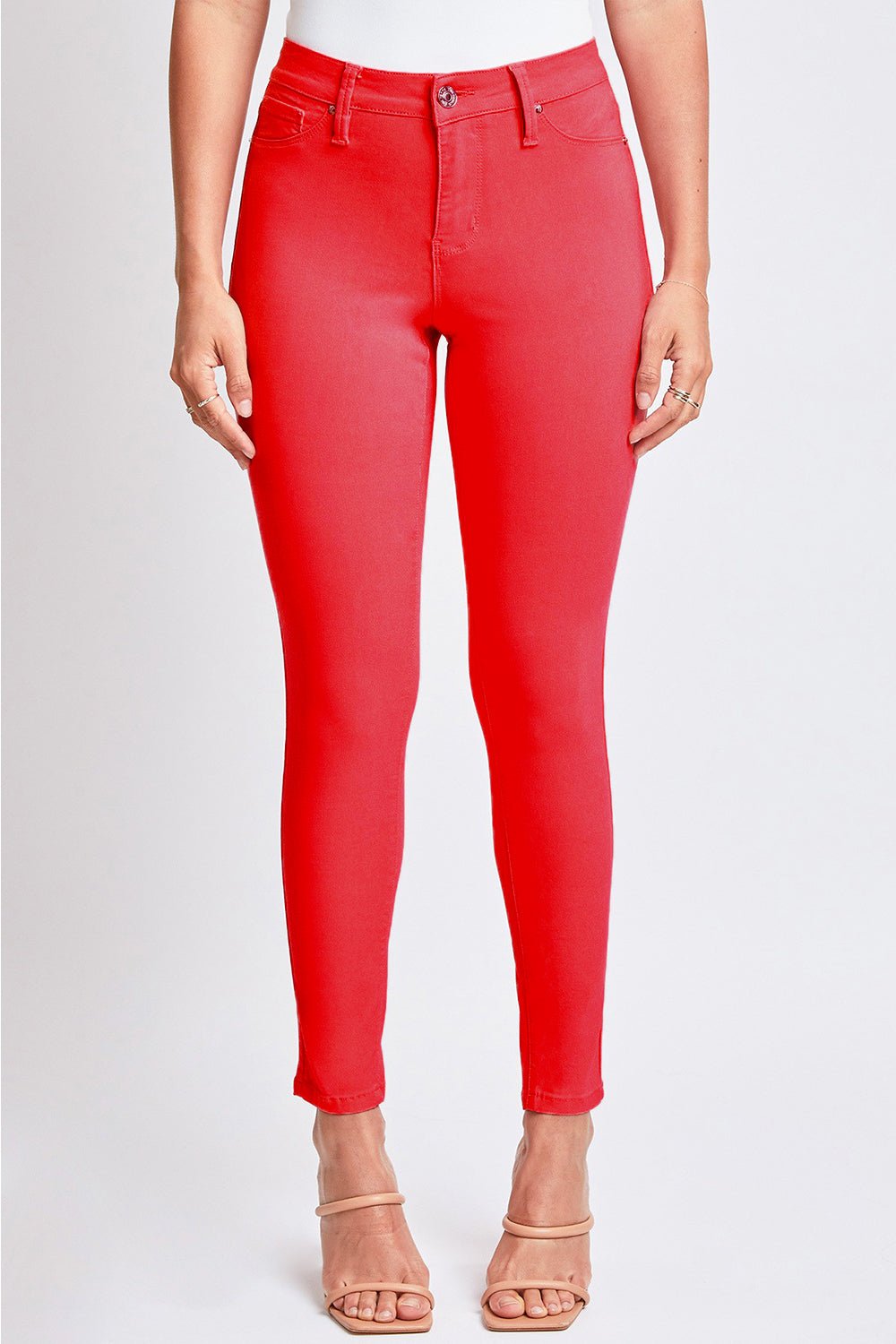 YMI Jeanswear Full Size Hyperstretch Mid - Rise Skinny Jeans - jeans - Ruby Red - Bella Bourget