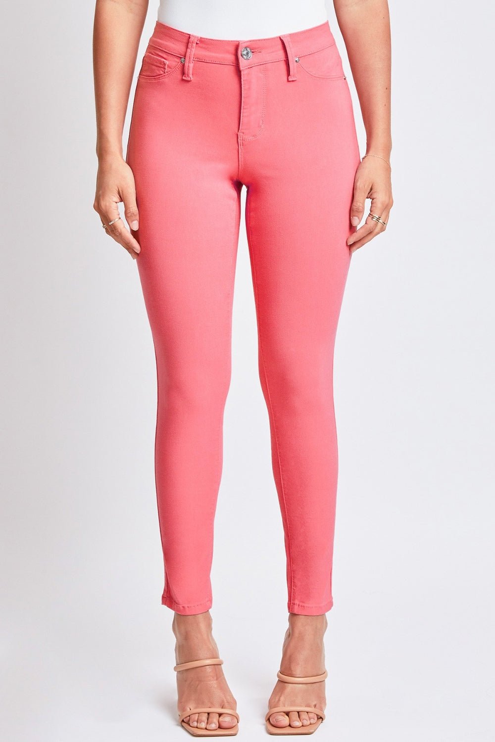 YMI Jeanswear Full Size Hyperstretch Mid - Rise Skinny Jeans - jeans - Shell Pink - Bella Bourget