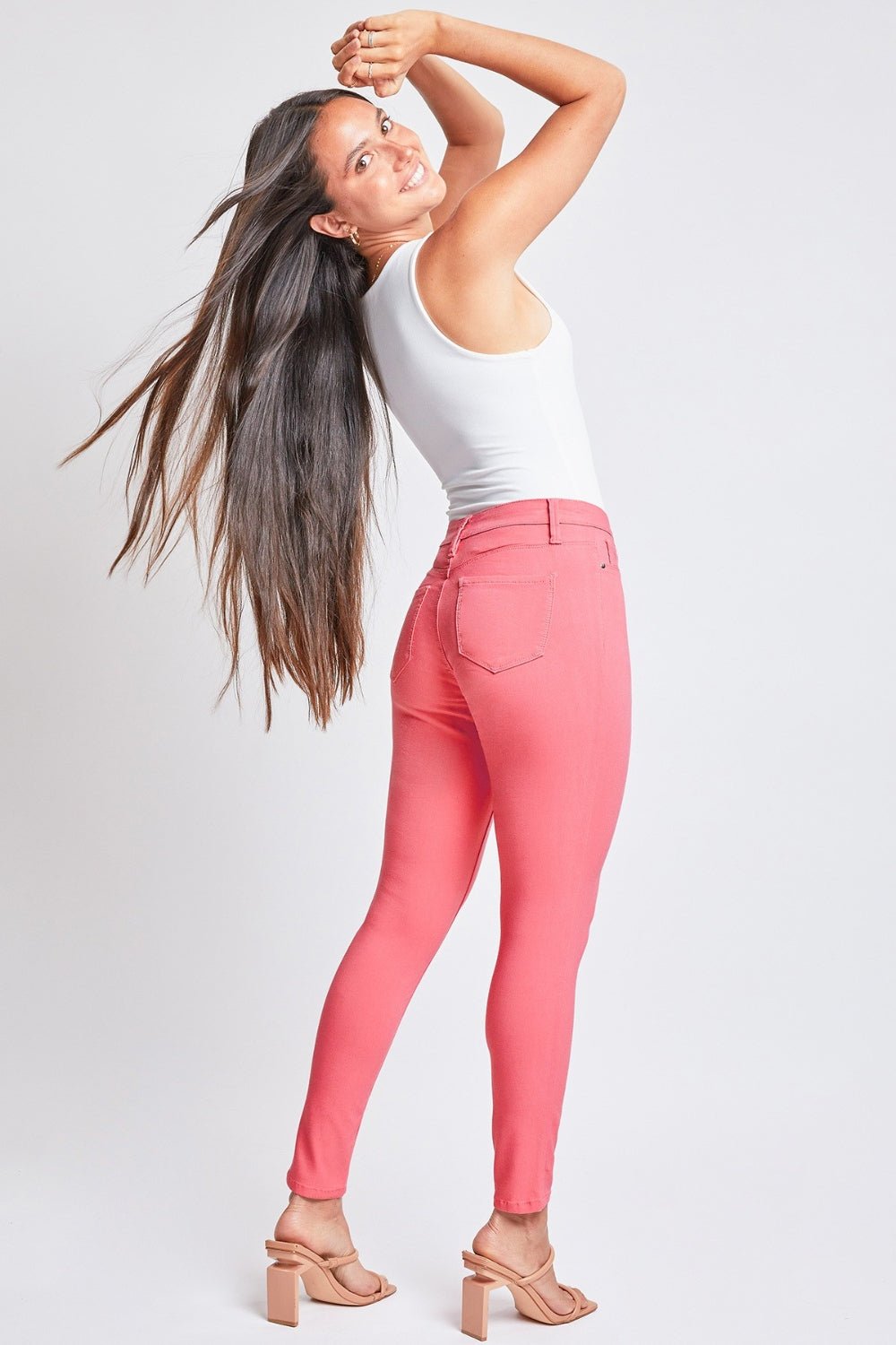 YMI Jeanswear Full Size Hyperstretch Mid - Rise Skinny Jeans - jeans - Shell Pink - Bella Bourget