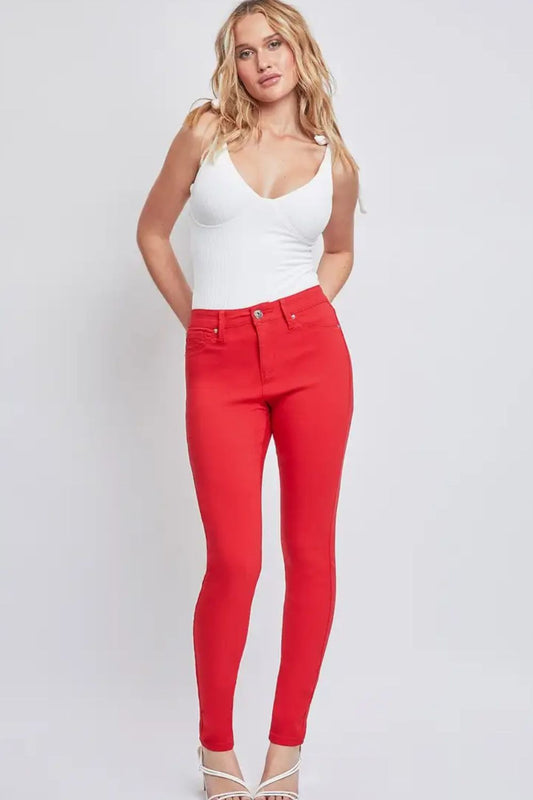YMI Jeanswear Full Size Hyperstretch Mid - Rise Skinny Jeans - jeans - Ruby Red - Bella Bourget