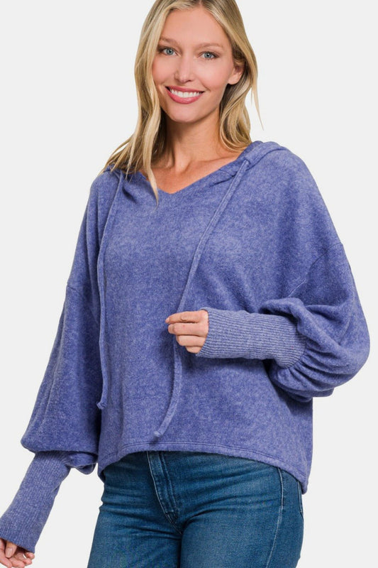 Zenana Brushed Hacci Drop Shoulder Cropped Hoodie - Hoodie - Marlin - Bella Bourget