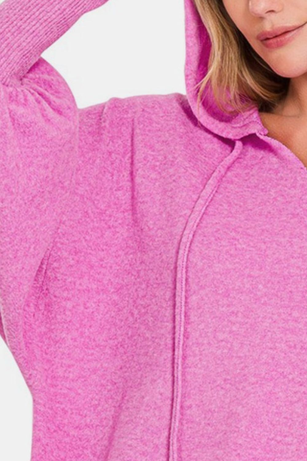 Zenana Brushed Hacci Drop Shoulder Cropped Hoodie - Hoodie - Bright Mauve - Bella Bourget