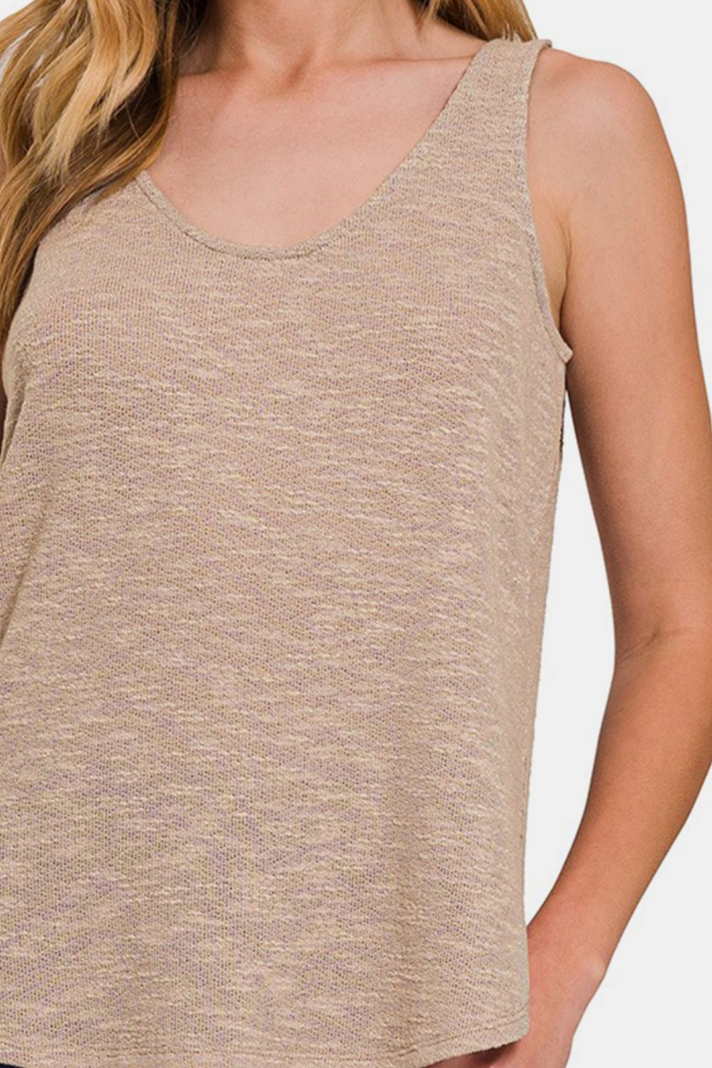 Zenana Curved Hem Round Neck Tank - Top - Lt Mocha - Bella Bourget