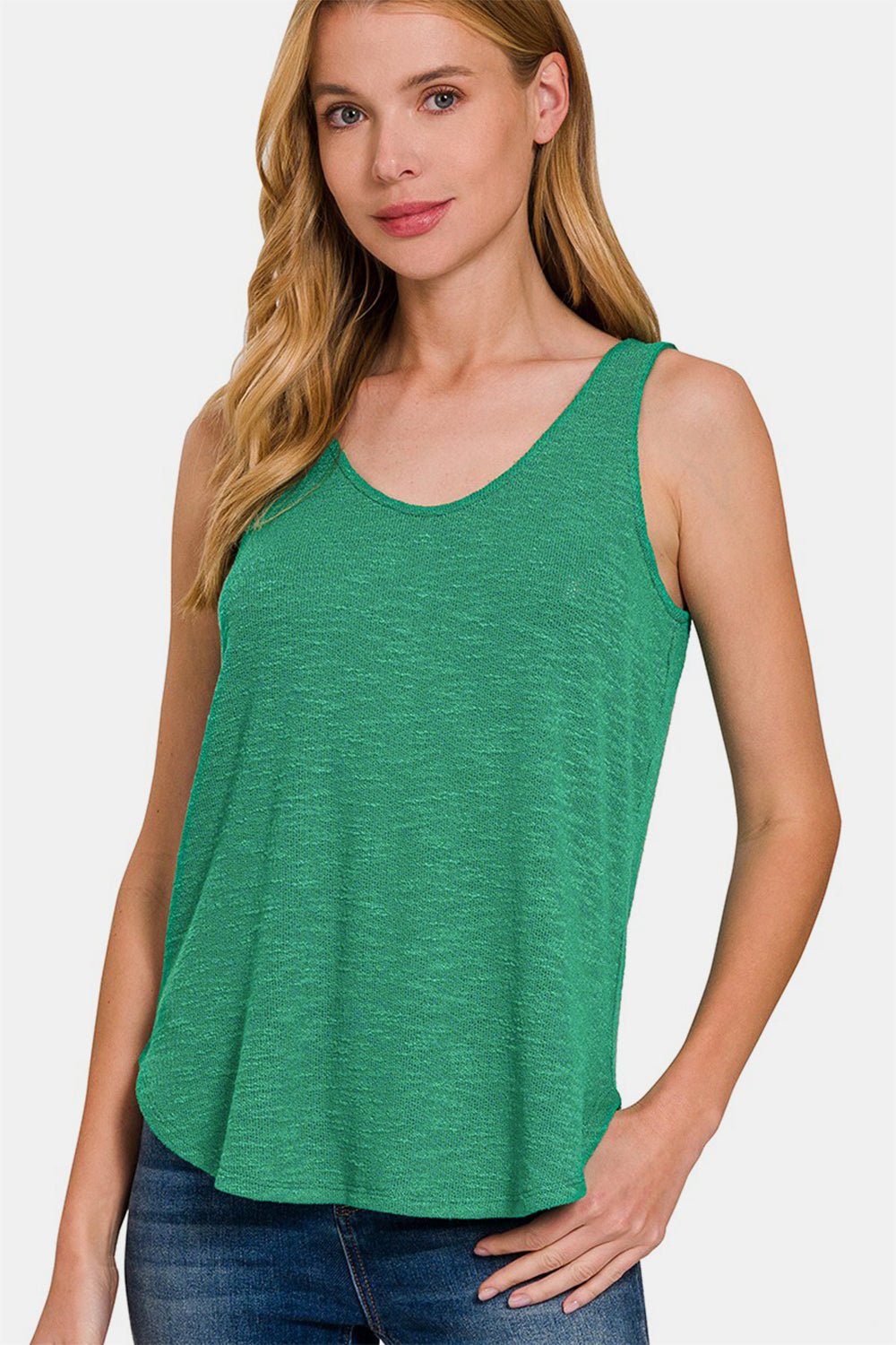 Zenana Curved Hem Round Neck Tank - Top - Green - Bella Bourget