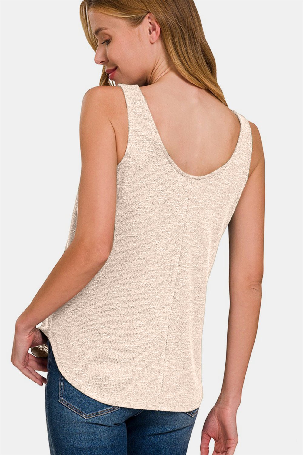 Zenana Curved Hem Round Neck Tank - Top - Sand Beige - Bella Bourget