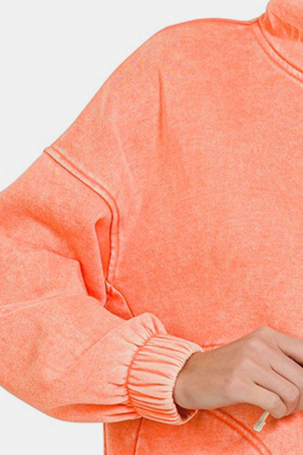 Zenana Drawstring Half Snap Dropped Shoulder Hoodie - Hoodie - CORAL - Bella Bourget