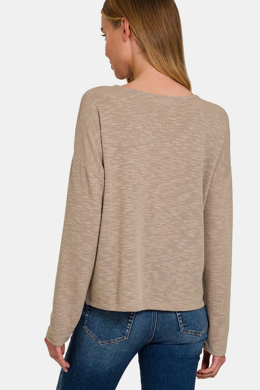 Zenana Dropped Shoulder Long Sleeve T - Shirt - Top - Lt Mocha - Bella Bourget