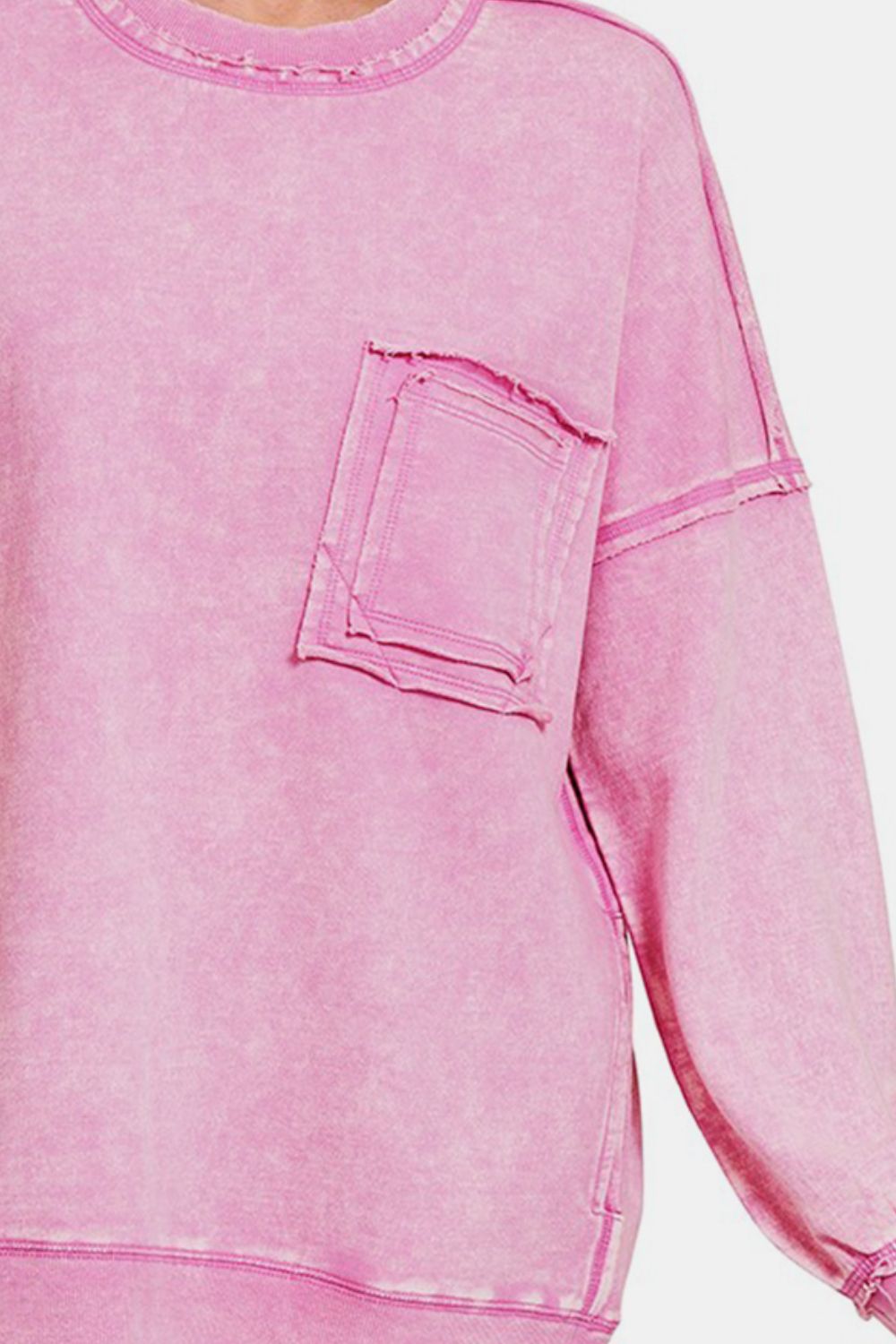 Zenana Exposed Seam Round Neck Dropped Shoulder Sweatshirt - Sweatshirt - MAUVE - Bella Bourget