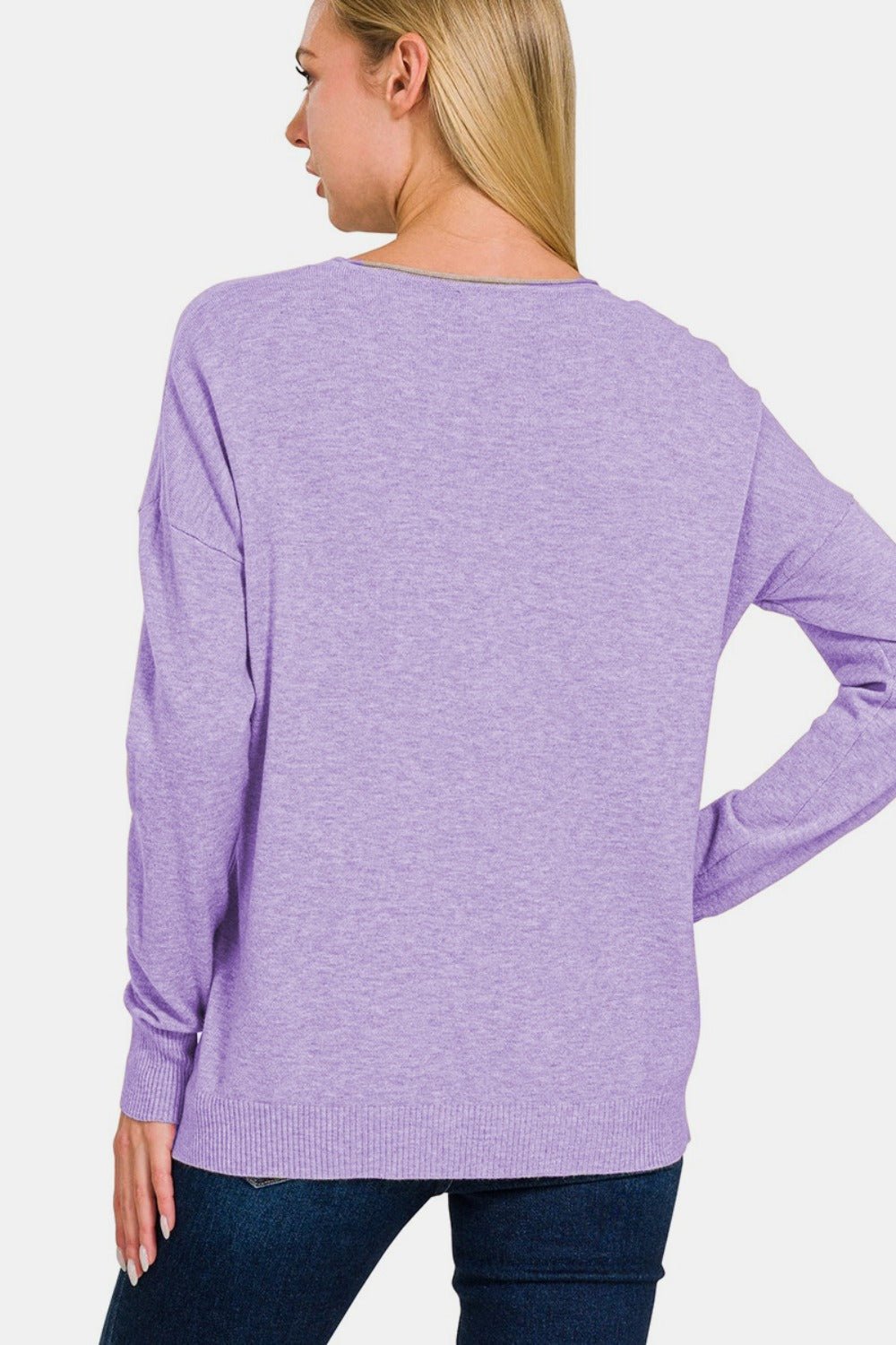 Zenana Front Seam Round Neck Sweater - Top - H Lavender - Bella Bourget