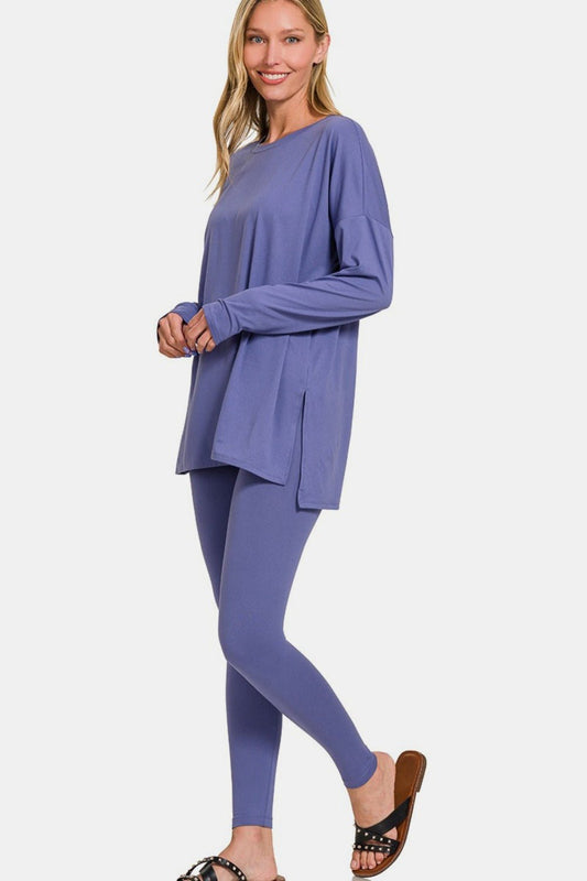 Zenana Full Size Brushed Microfiber Top and Leggings Lounge Set - Loungewear - Marlin - Bella Bourget