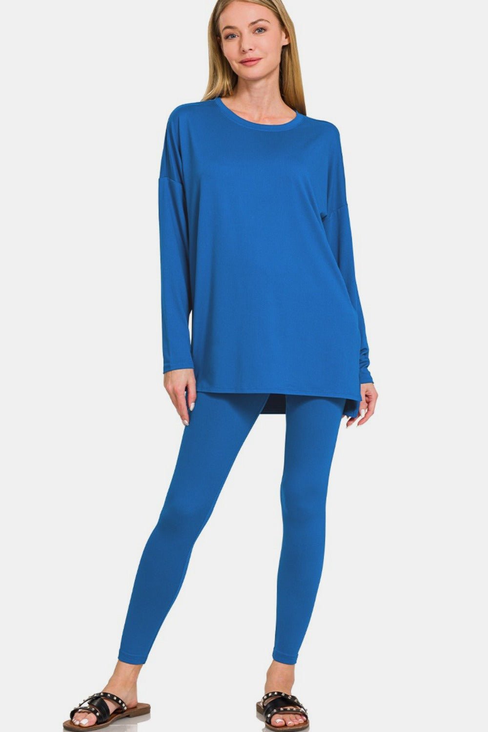 Zenana Full Size Brushed Microfiber Top and Leggings Lounge Set - Loungewear - Classic Blue - Bella Bourget