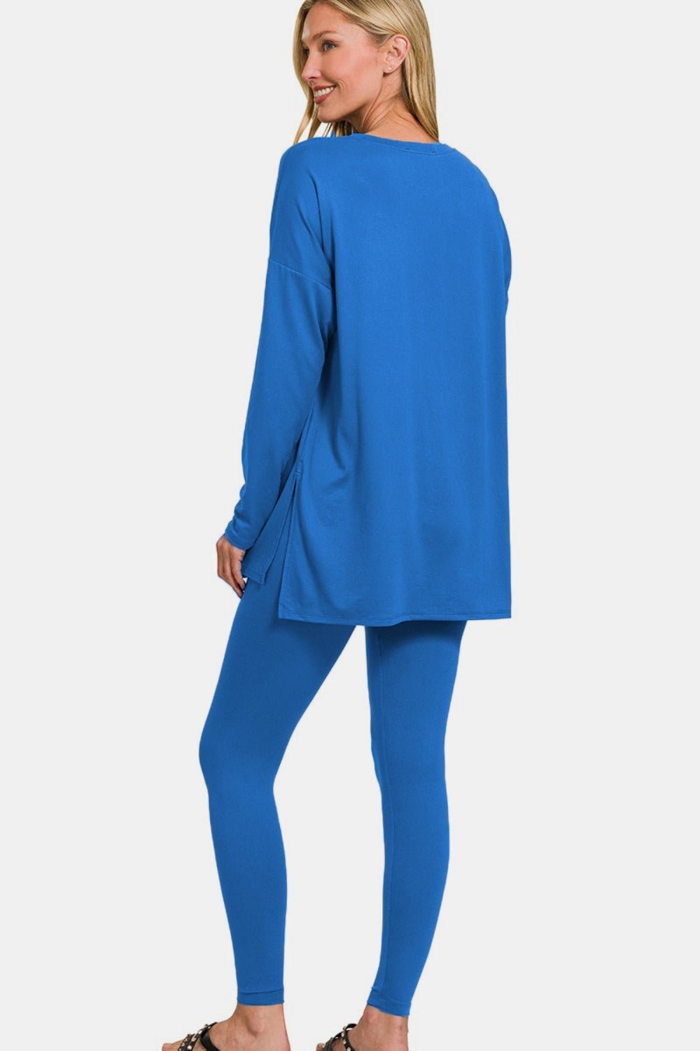 Zenana Full Size Brushed Microfiber Top and Leggings Lounge Set - Loungewear - Classic Blue - Bella Bourget