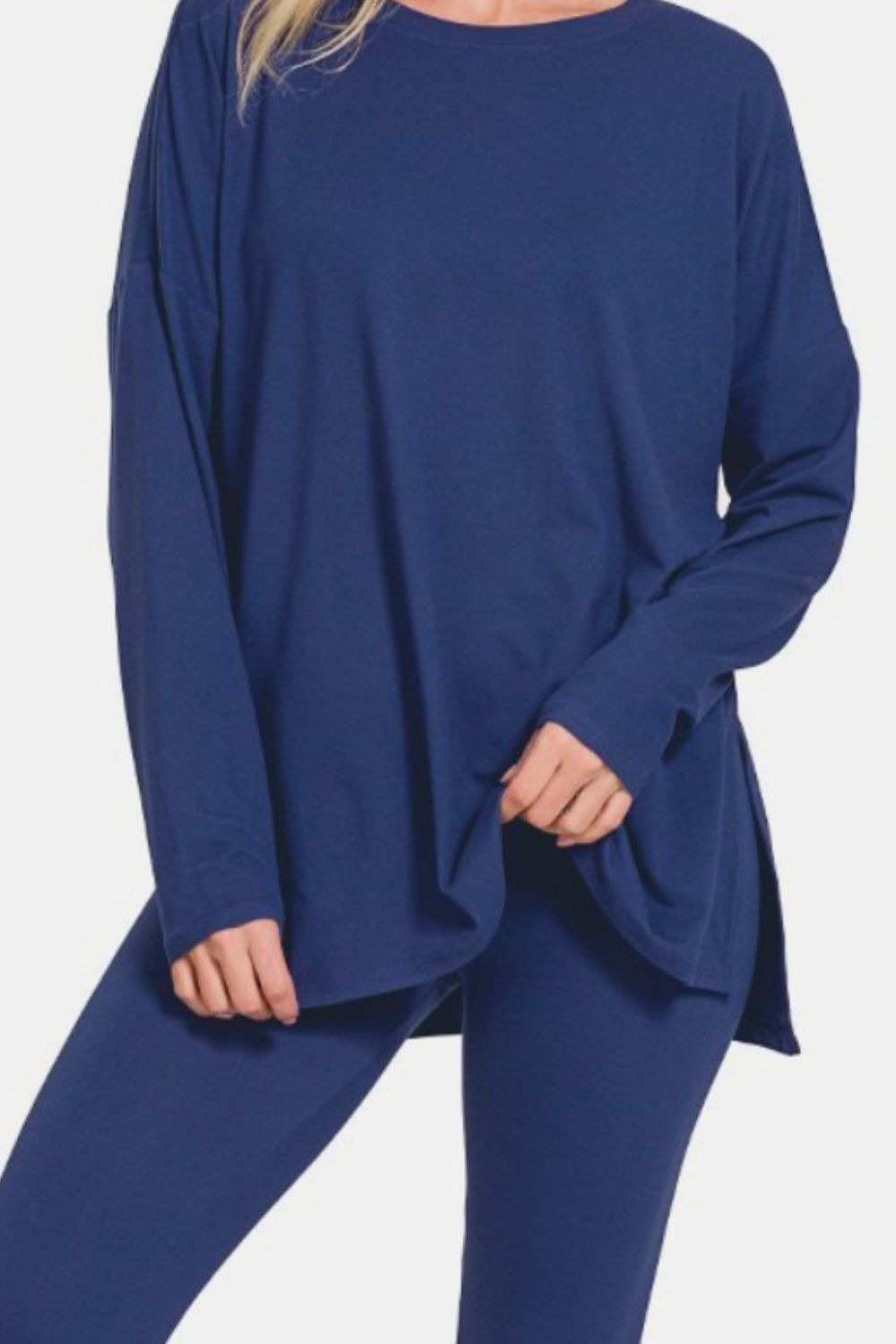 Zenana Full Size Brushed Microfiber Top and Leggings Lounge Set - Loungewear - Lt Navy - Bella Bourget