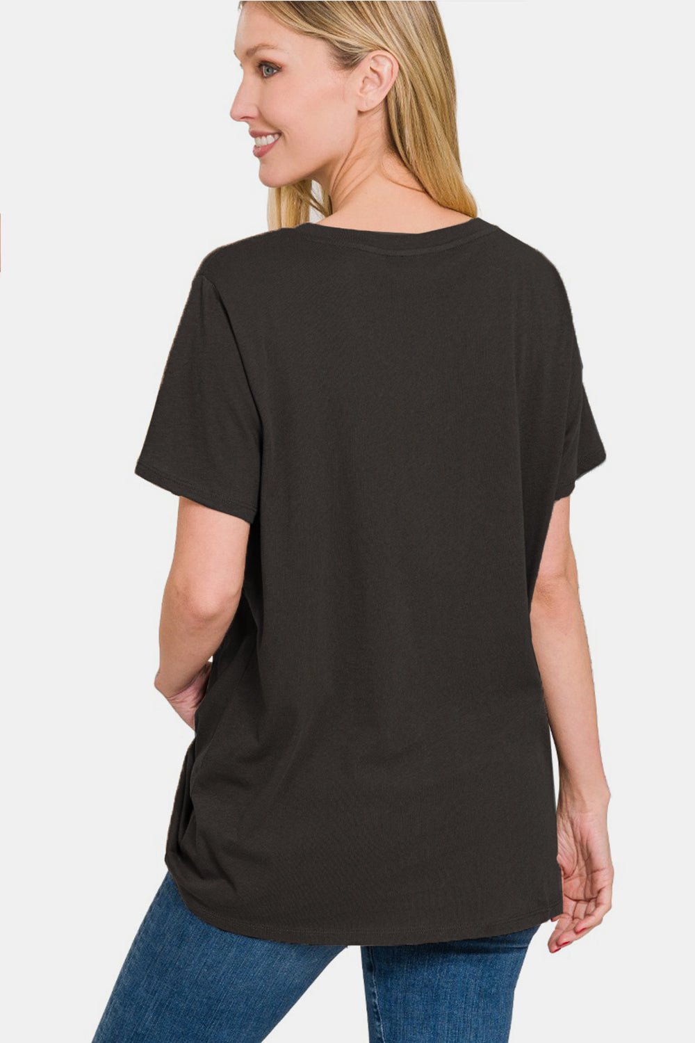 Zenana Full Size V - Neck Short Sleeve T - Shirt - Top - Black - Bella Bourget