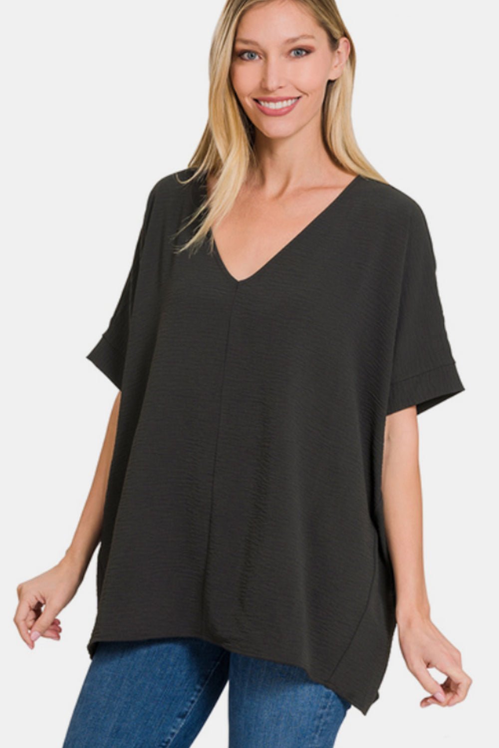 Zenana Full Size V - Neck Short Sleeve Top - Top - BLACK - Bella Bourget