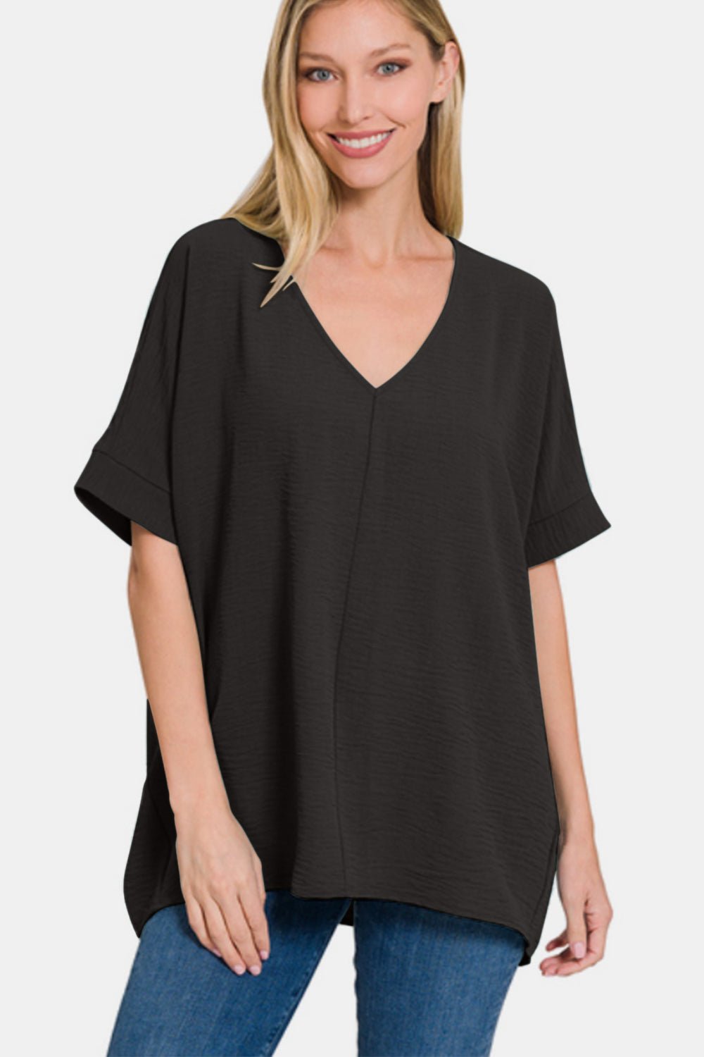 Zenana Full Size V - Neck Short Sleeve Top - Top - BLACK - Bella Bourget