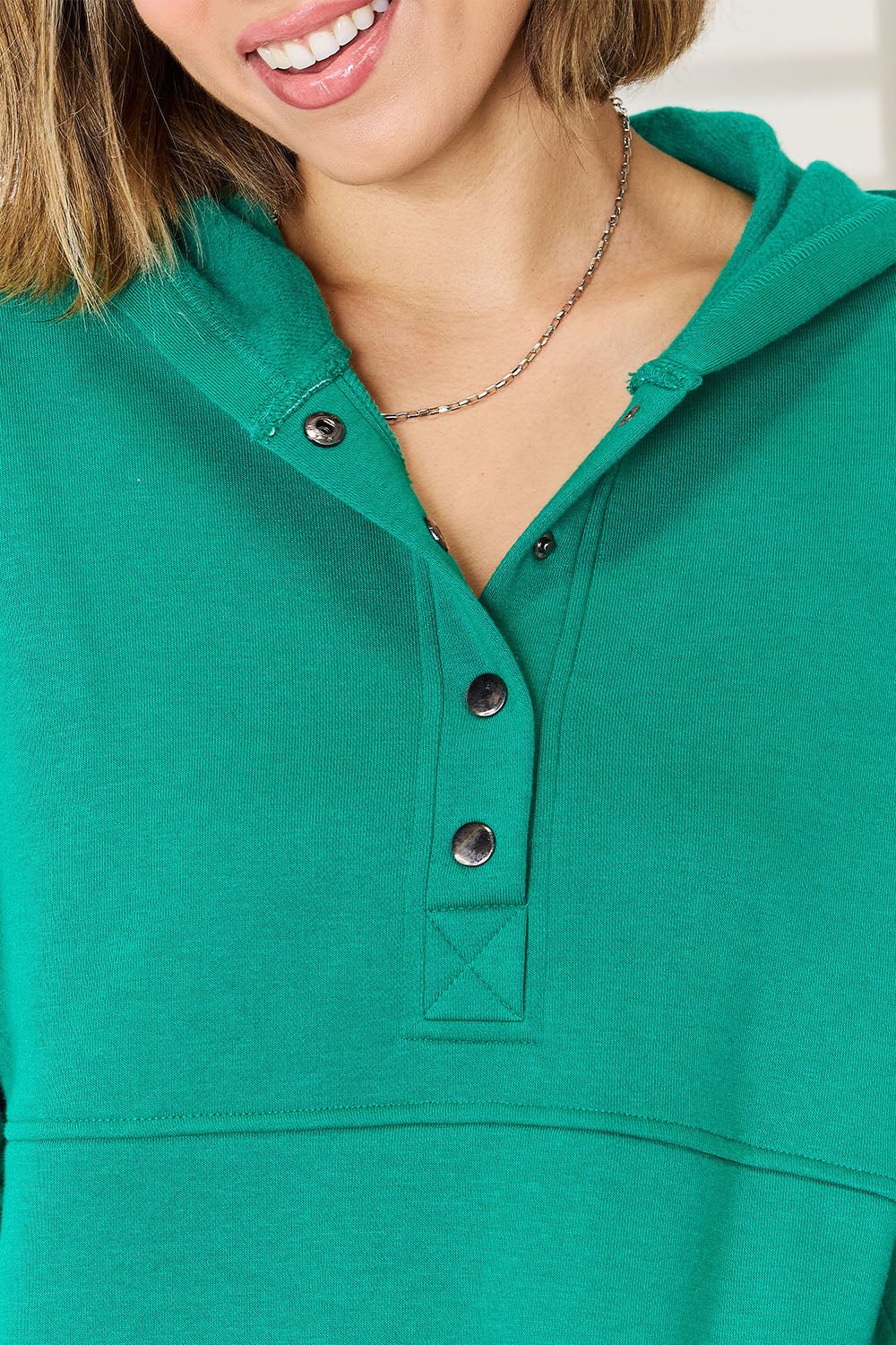 Zenana Half Snap Long Sleeve Hoodie - Hoodie - K Green - Bella Bourget