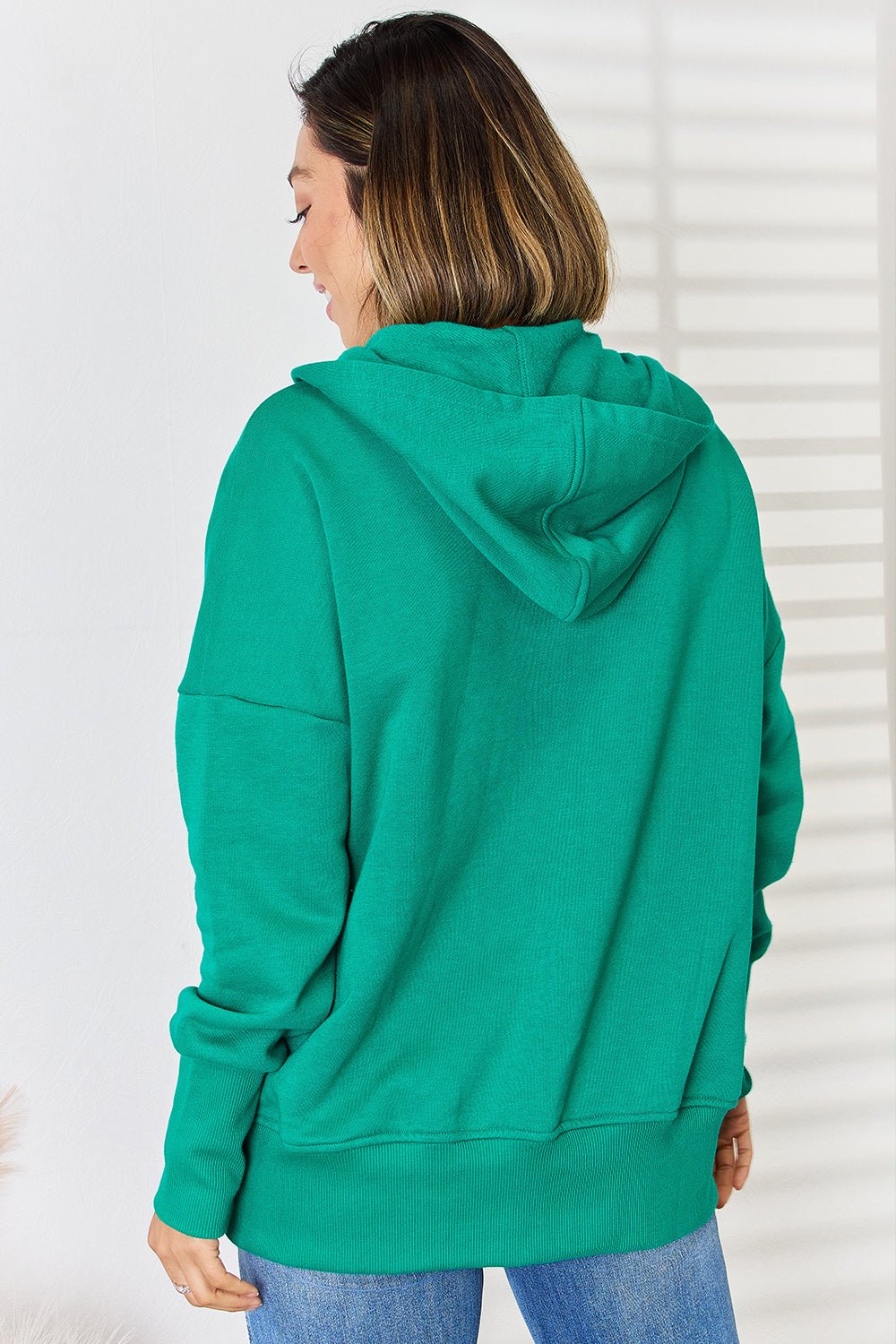 Zenana Half Snap Long Sleeve Hoodie - Hoodie - K Green - Bella Bourget