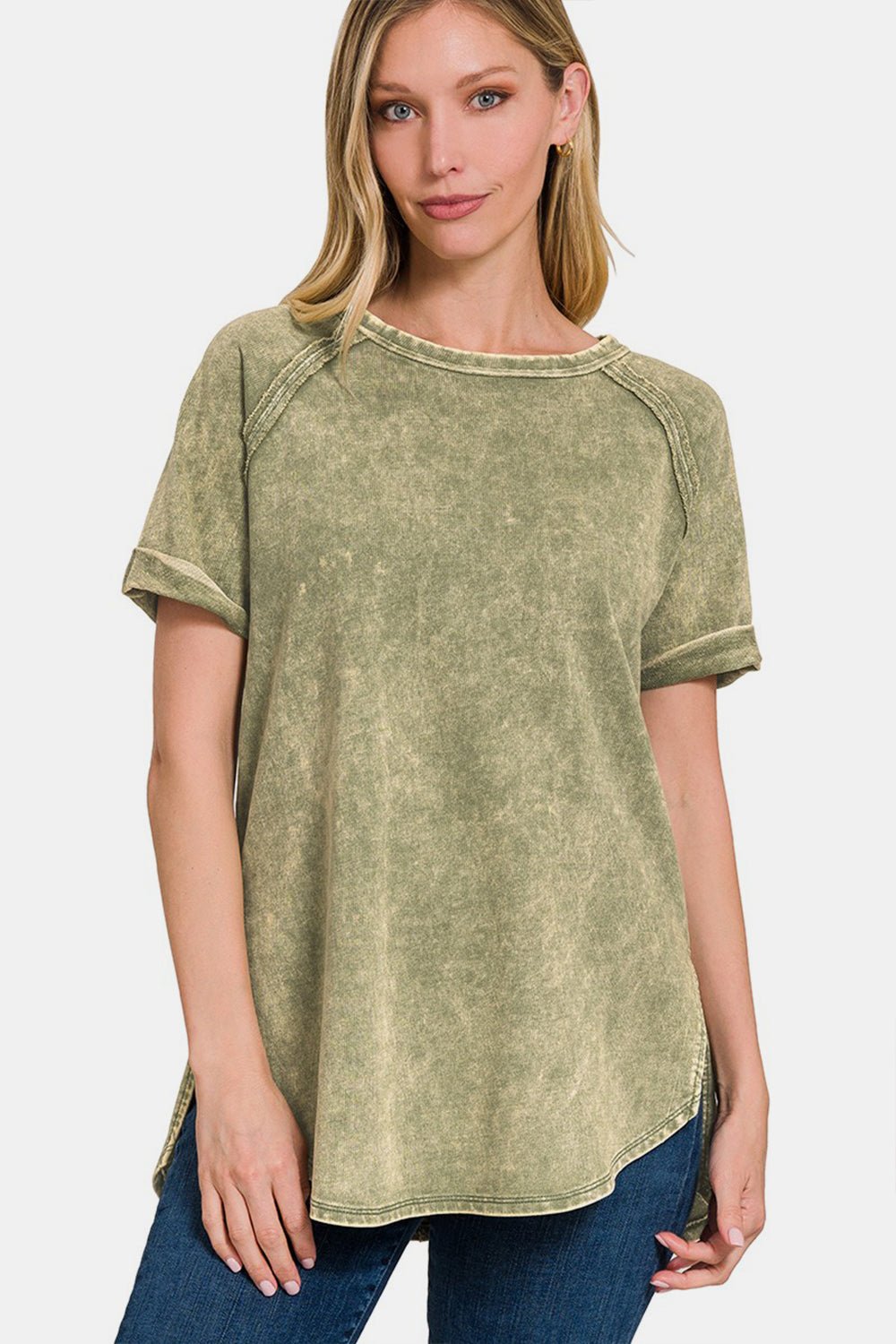 Zenana Heathered Round Neck Short Sleeve Blouse - Top - LTOLIVE - Bella Bourget