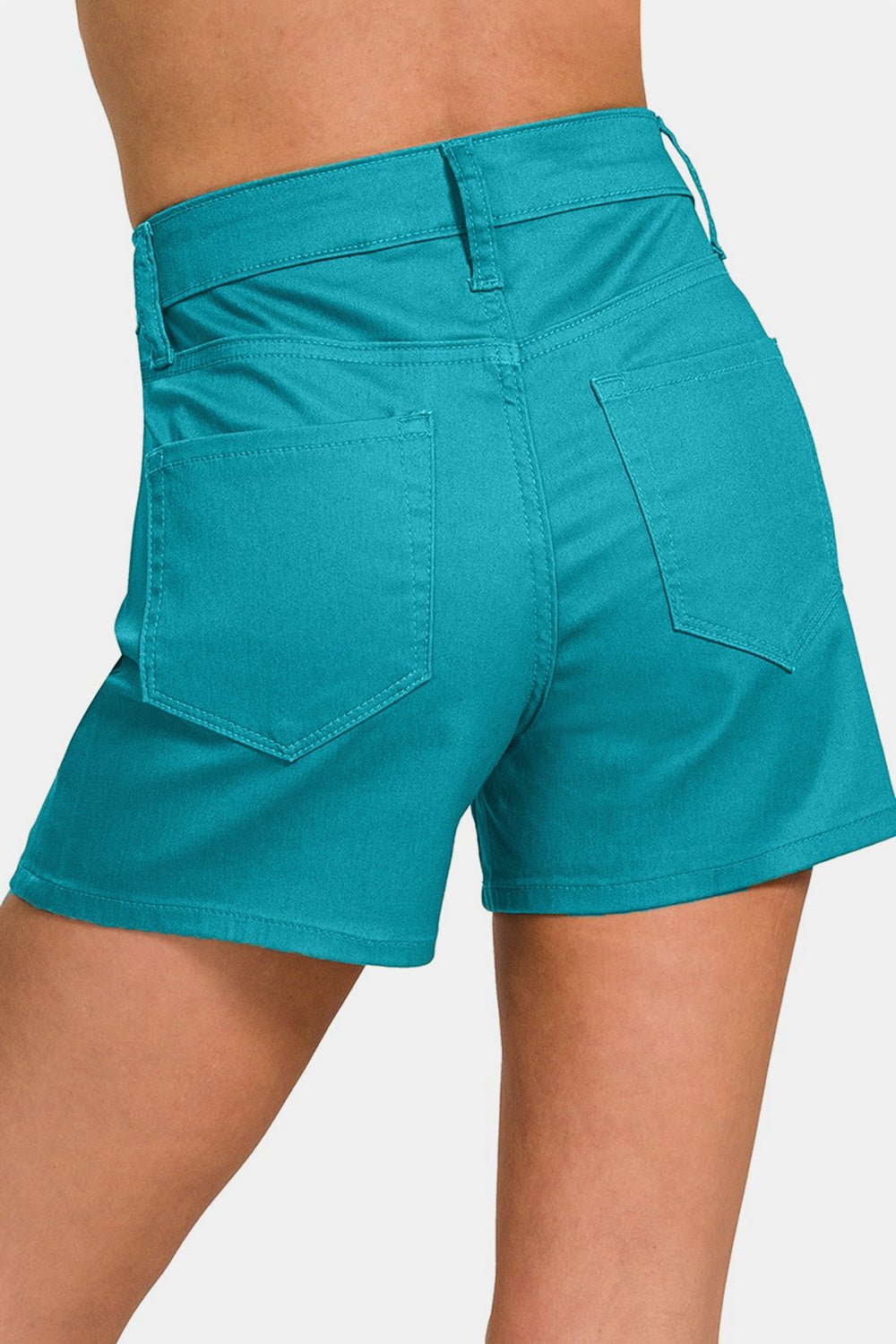 Zenana High Waist Denim Shorts - Shorts - Lt Teal - Bella Bourget