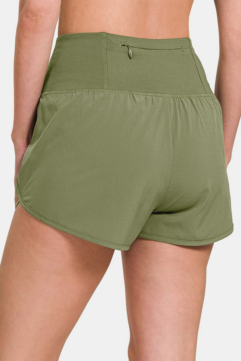 Zenana High - Waisted Zippered Back Pocket Active Shorts - Shorts - Lt Olive - Bella Bourget