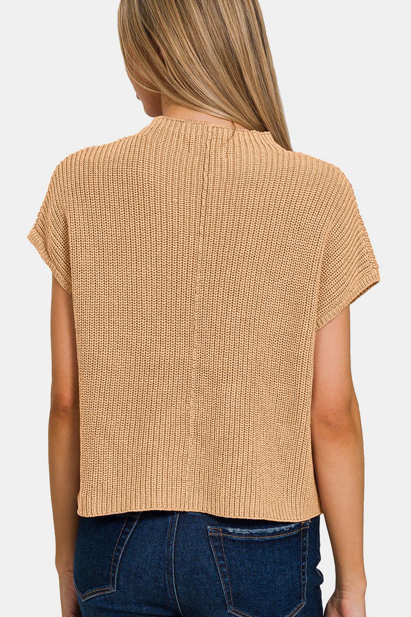 Zenana Mock Neck Short Sleeve Cropped Sweater - Sweater - Brush - Bella Bourget