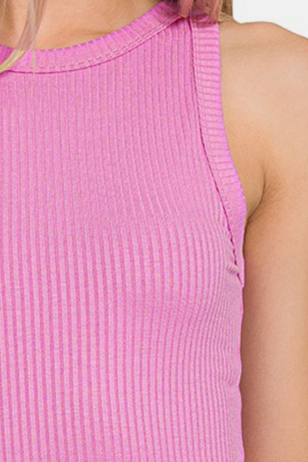 Zenana Ribbed Crew Neck Tank - Top - Bright Mauve - Bella Bourget