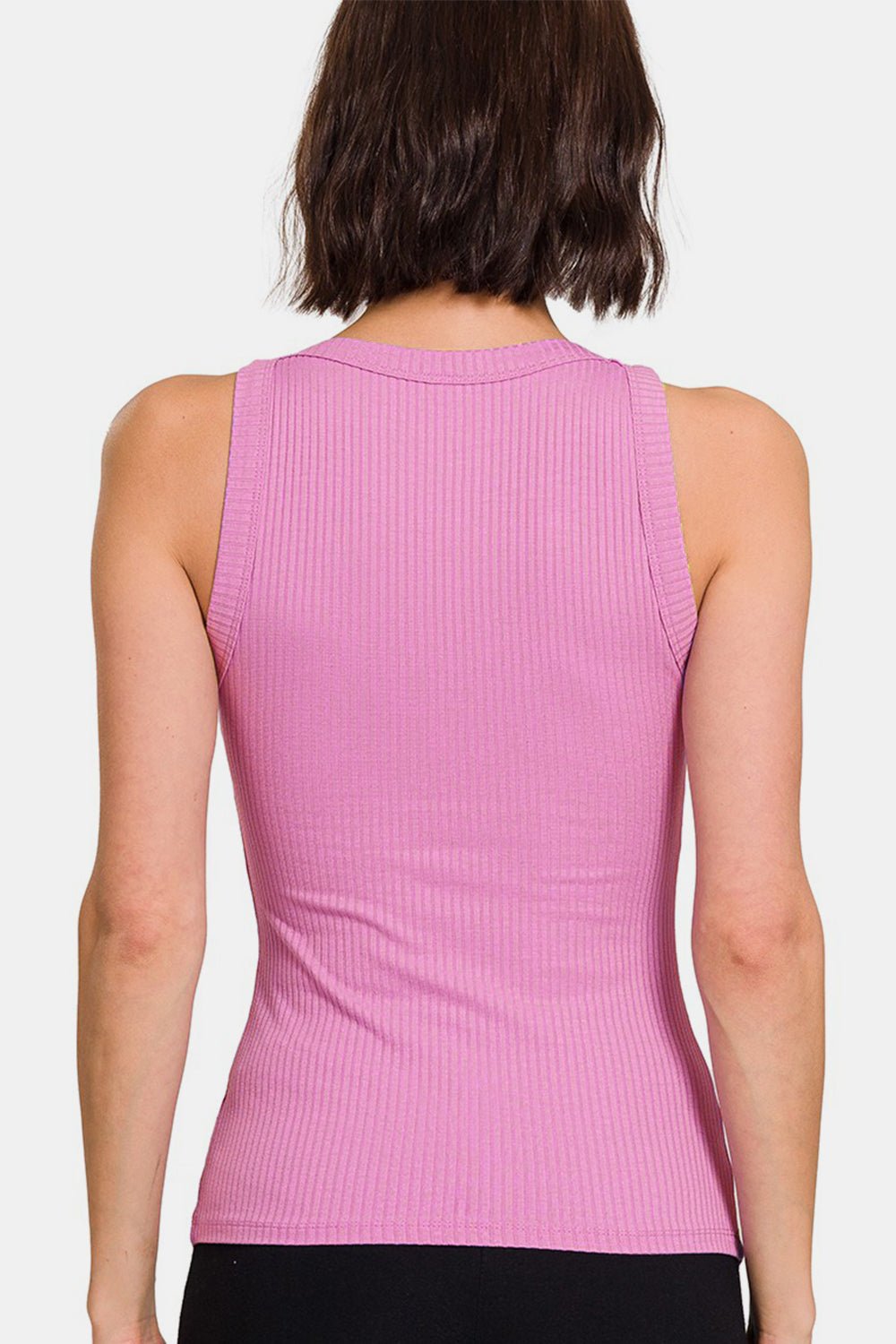 Zenana Ribbed Crew Neck Tank - Top - Bright Mauve - Bella Bourget