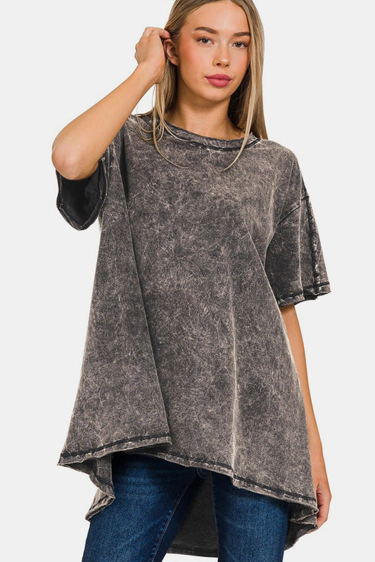 Zenana Round Neck Dropped Shoulder Blouse - Top - ASHBLACK - Bella Bourget