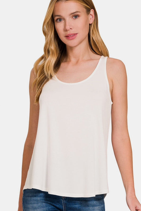 Zenana Round Neck Flowy Hem Tank - Top - Ivory - Bella Bourget