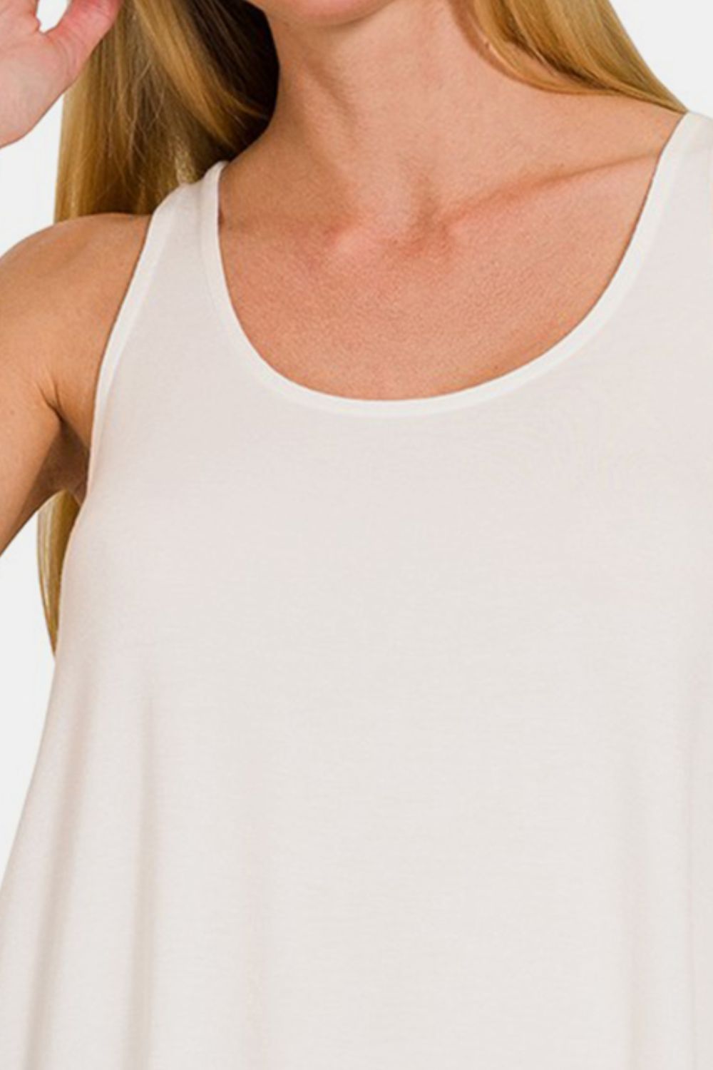 Zenana Round Neck Flowy Hem Tank - Top - Ivory - Bella Bourget