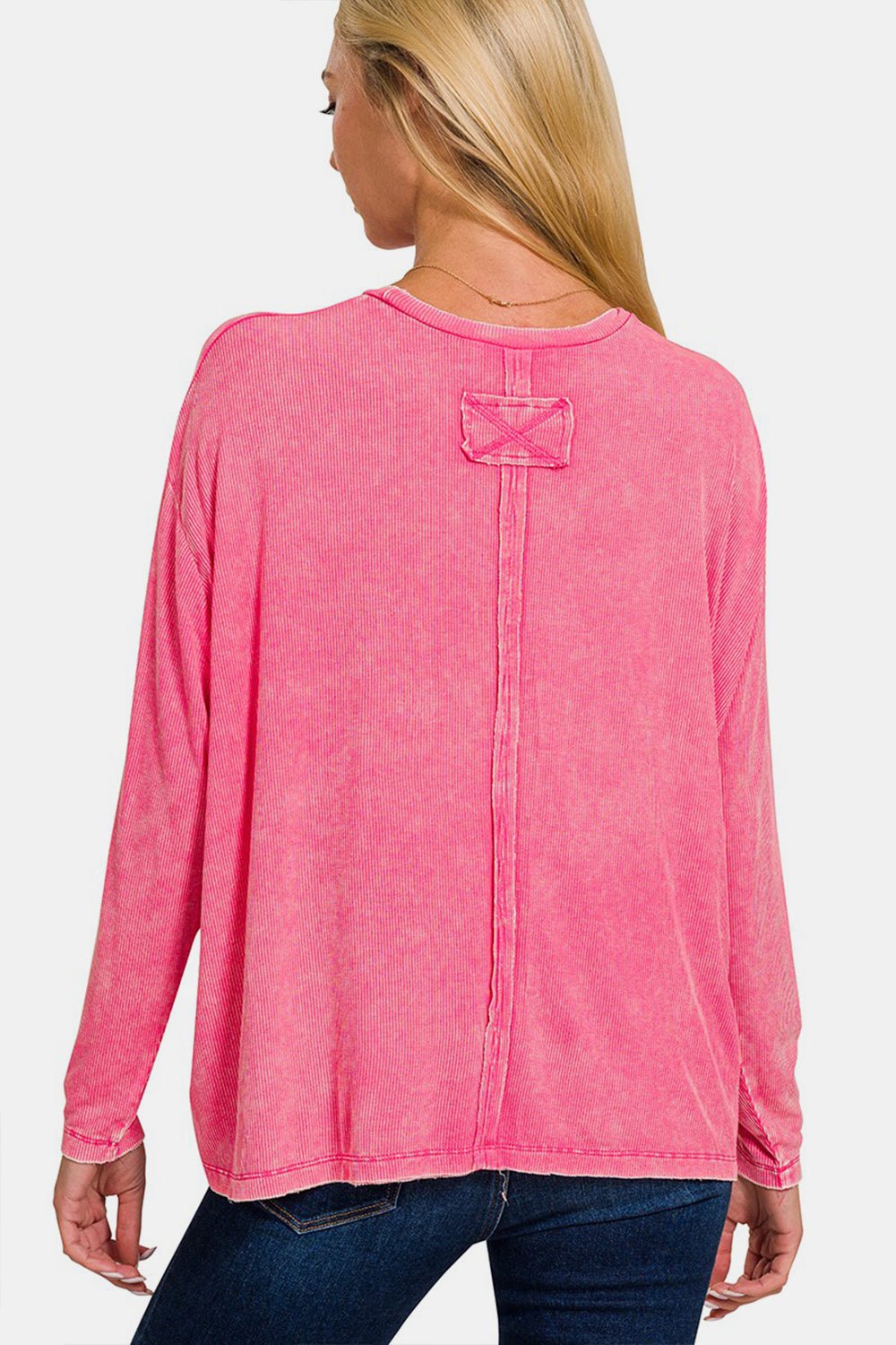 Zenana Round Neck Long Sleeve T - Shirt - Top - FUCHSIA - Bella Bourget