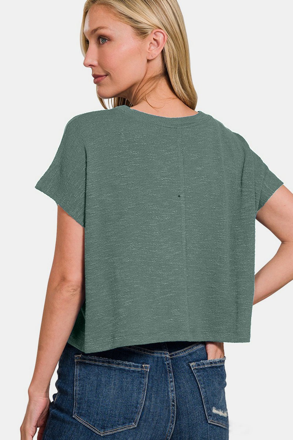 Zenana Round Neck Short Sleeve Crop T - Shirt - Top - Ash Jade - Bella Bourget