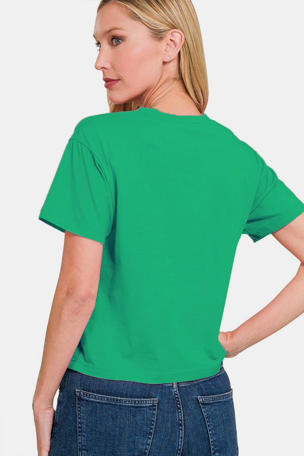 Zenana Round Neck Short Sleeve Cropped T - Shirt - Top - Green - Bella Bourget