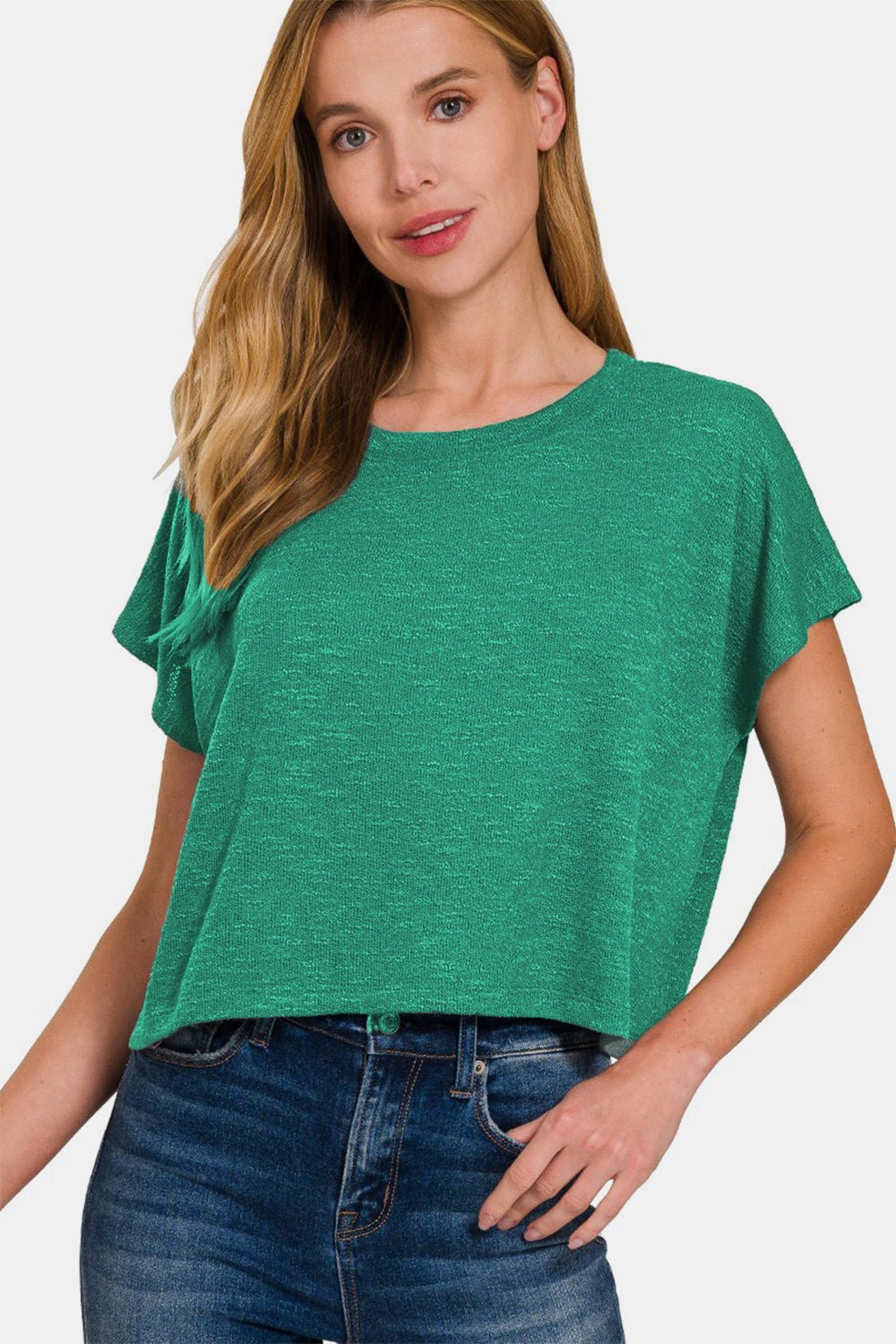 Zenana Round Neck Short Sleeve T - Shirt - Top - K Green - Bella Bourget