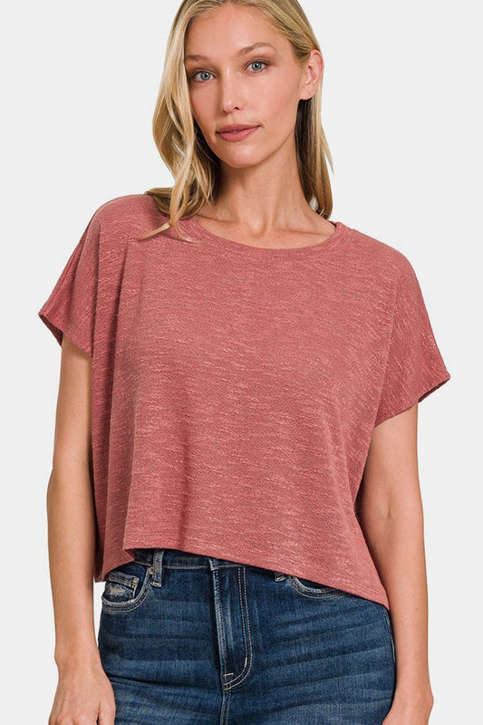 Zenana Round Neck Short Sleeve T - Shirt - Top - Winter Rose - Bella Bourget