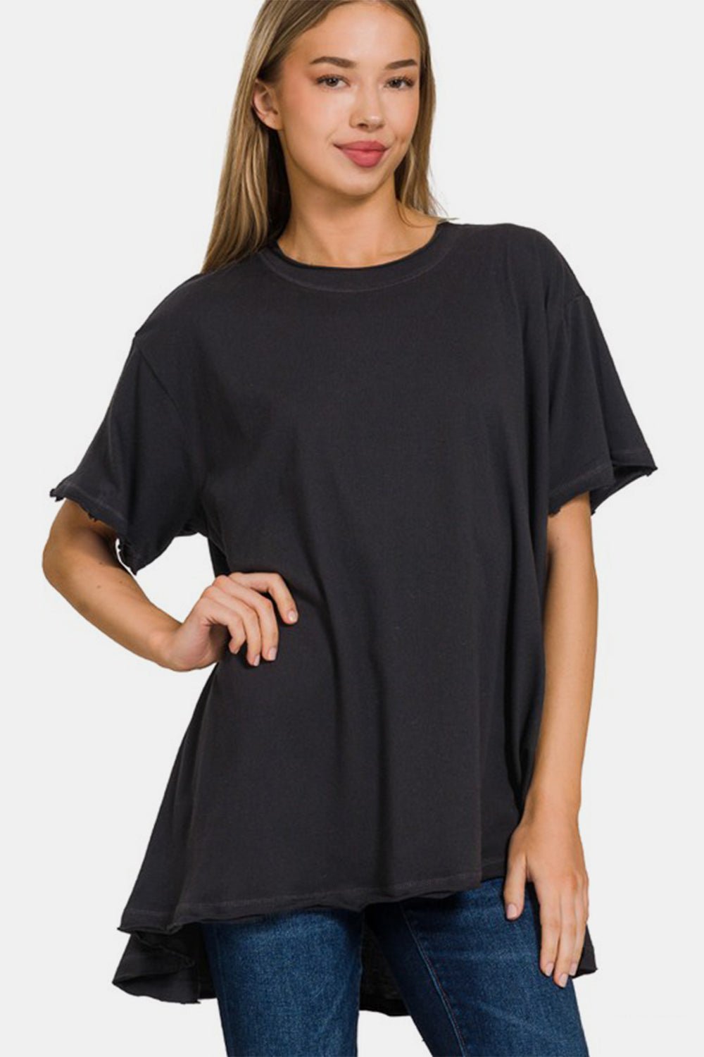 Zenana Round Neck Short Sleeve T - Shirt - Top - Black - Bella Bourget