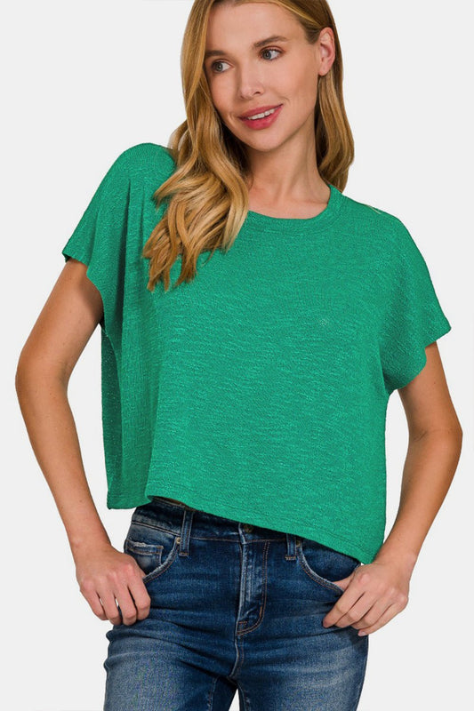 Zenana Round Neck Short Sleeve T - Shirt - Top - K Green - Bella Bourget