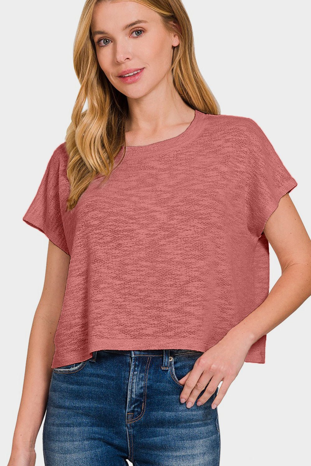 Zenana Round Neck Short Sleeve T - Shirt - Top - Winter Rose - Bella Bourget