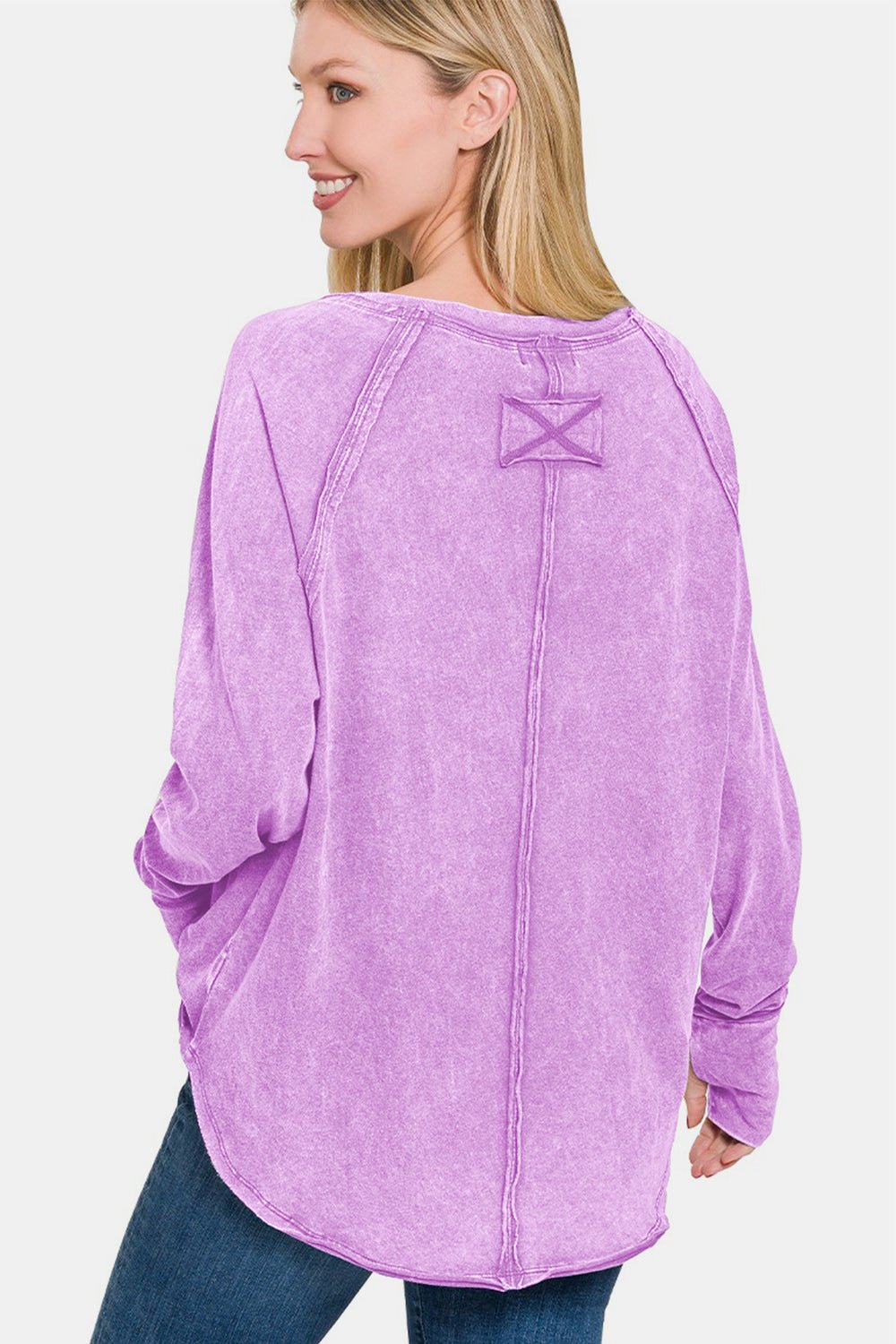 Zenana Round Neck Thumbhole Long Sleeve T-Shirt - T-Shirt - Lavender - Bella Bourget