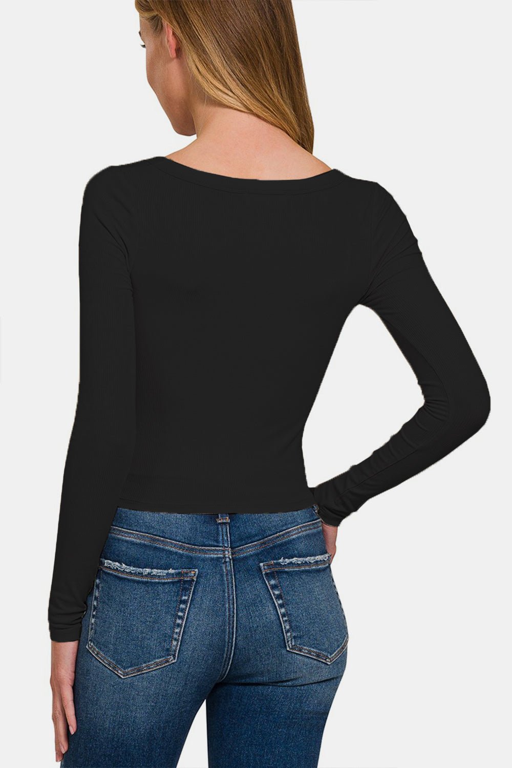 Zenana Scoop Neck Long Sleeve T - Shirt - Top - Black - Bella Bourget