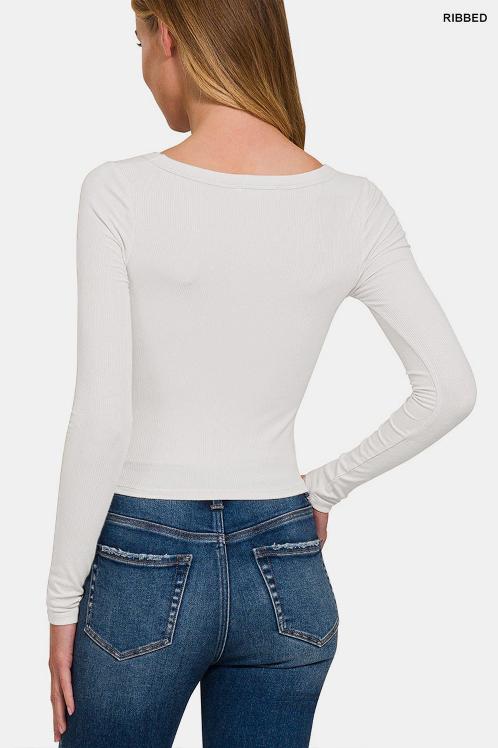 Zenana Scoop Neck Long Sleeve T - Shirt - Top - White - Bella Bourget